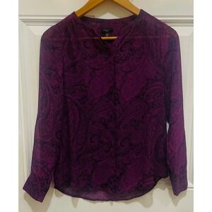 Ann Taylor Paisley Blouse Long Sleeve Button‎ Detail Purple Top XSP